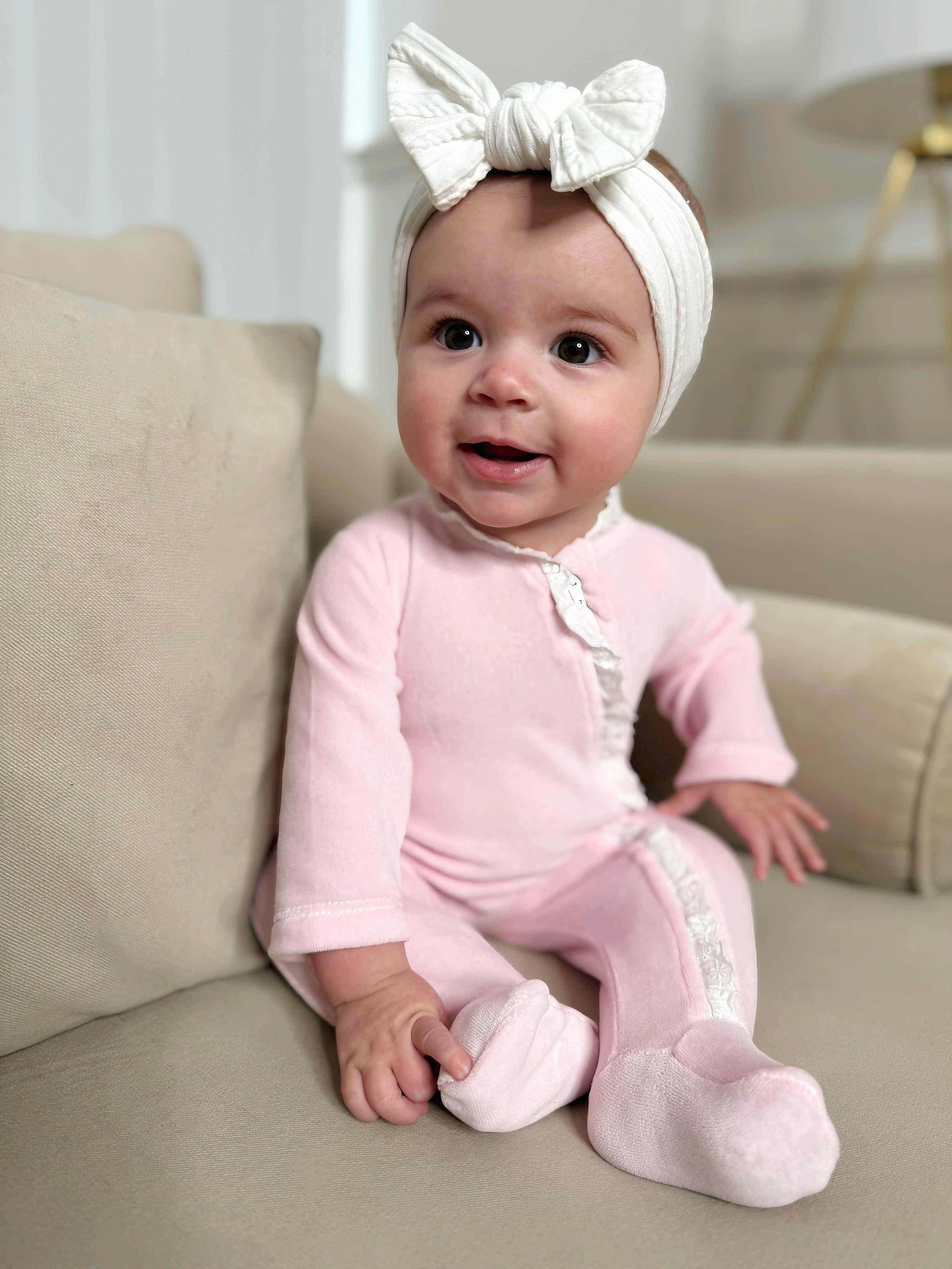 Lace Edged Sleepsuit Pink - Daydream Babywear