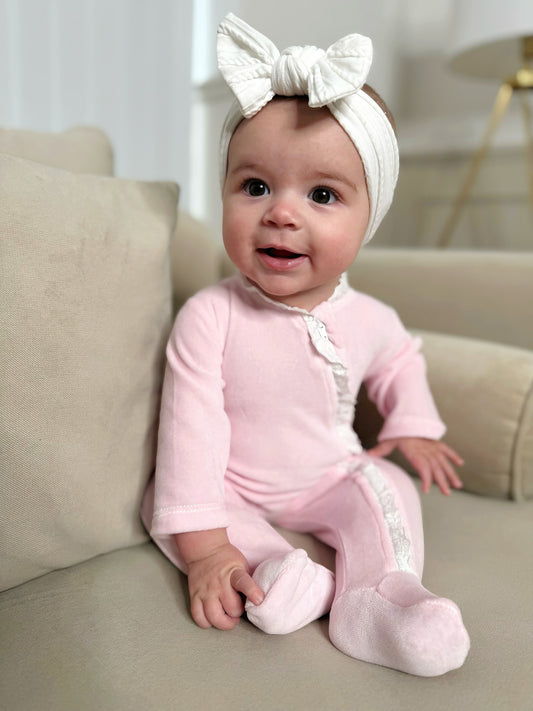 Lace Edged Sleepsuit Pink - Daydream Babywear