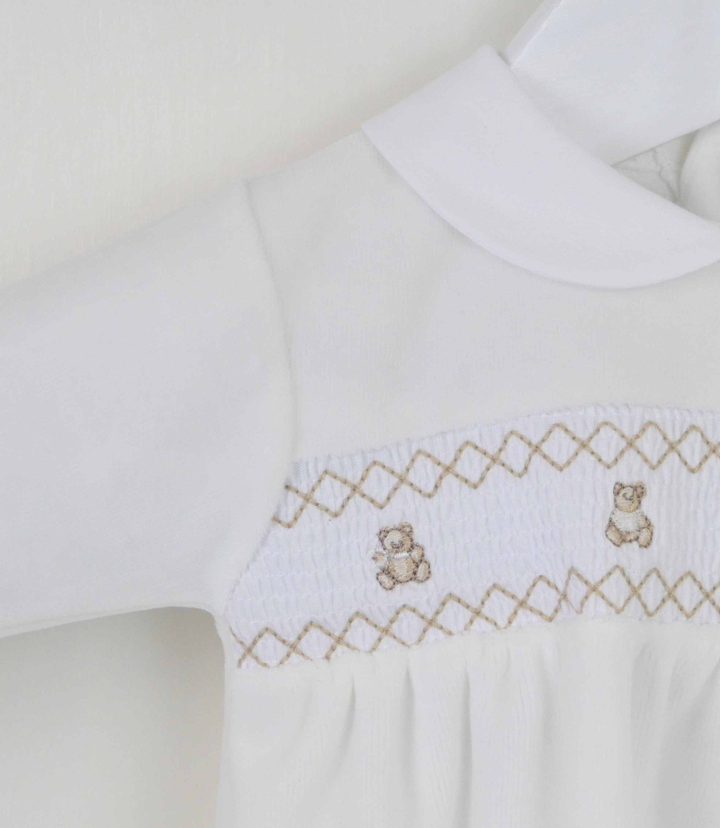 Teddy Smocked Baby Pyjamas Ivory - Daydream Babywear