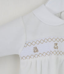 Teddy Smocked Baby Pyjamas Ivory - Daydream Babywear