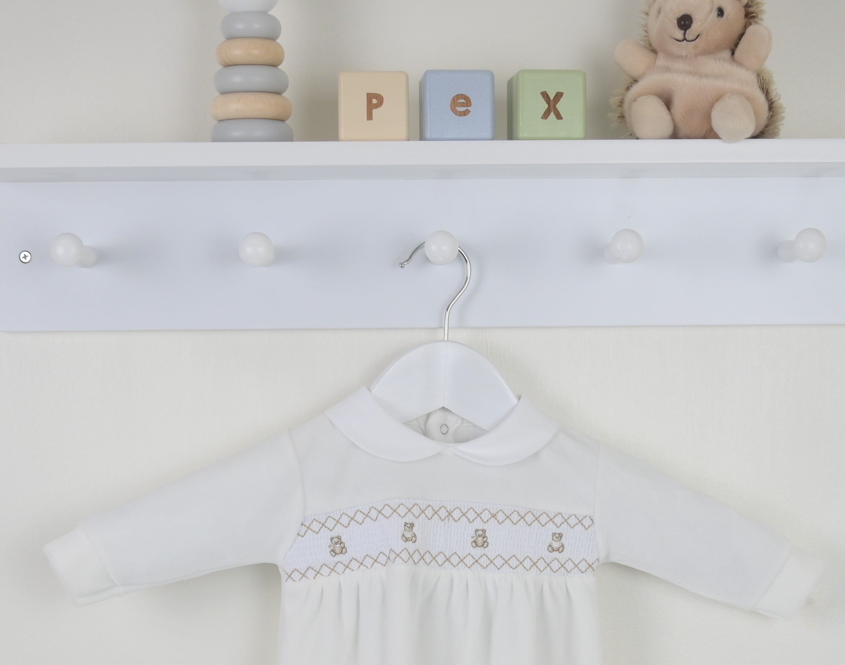 Teddy Smocked Baby Pyjamas Ivory - Daydream Babywear