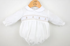 Teddy Smocked Romper Ivory