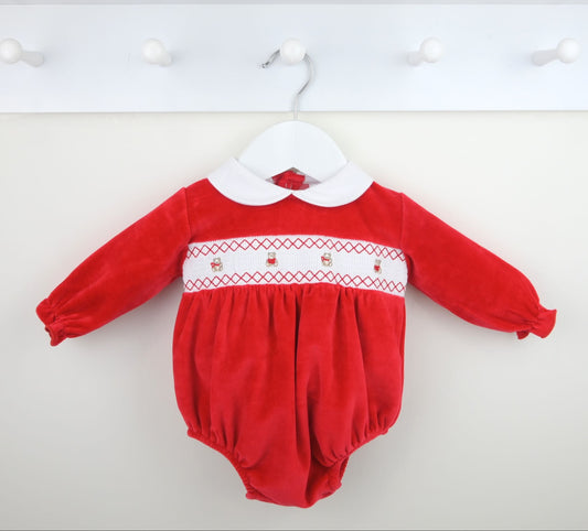 Teddy Smocked Romper Red