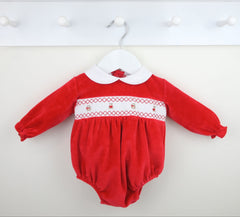 Teddy Smocked Romper Red