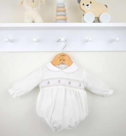 Teddy Smocked Romper Ivory