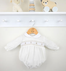 Teddy Smocked Romper Ivory