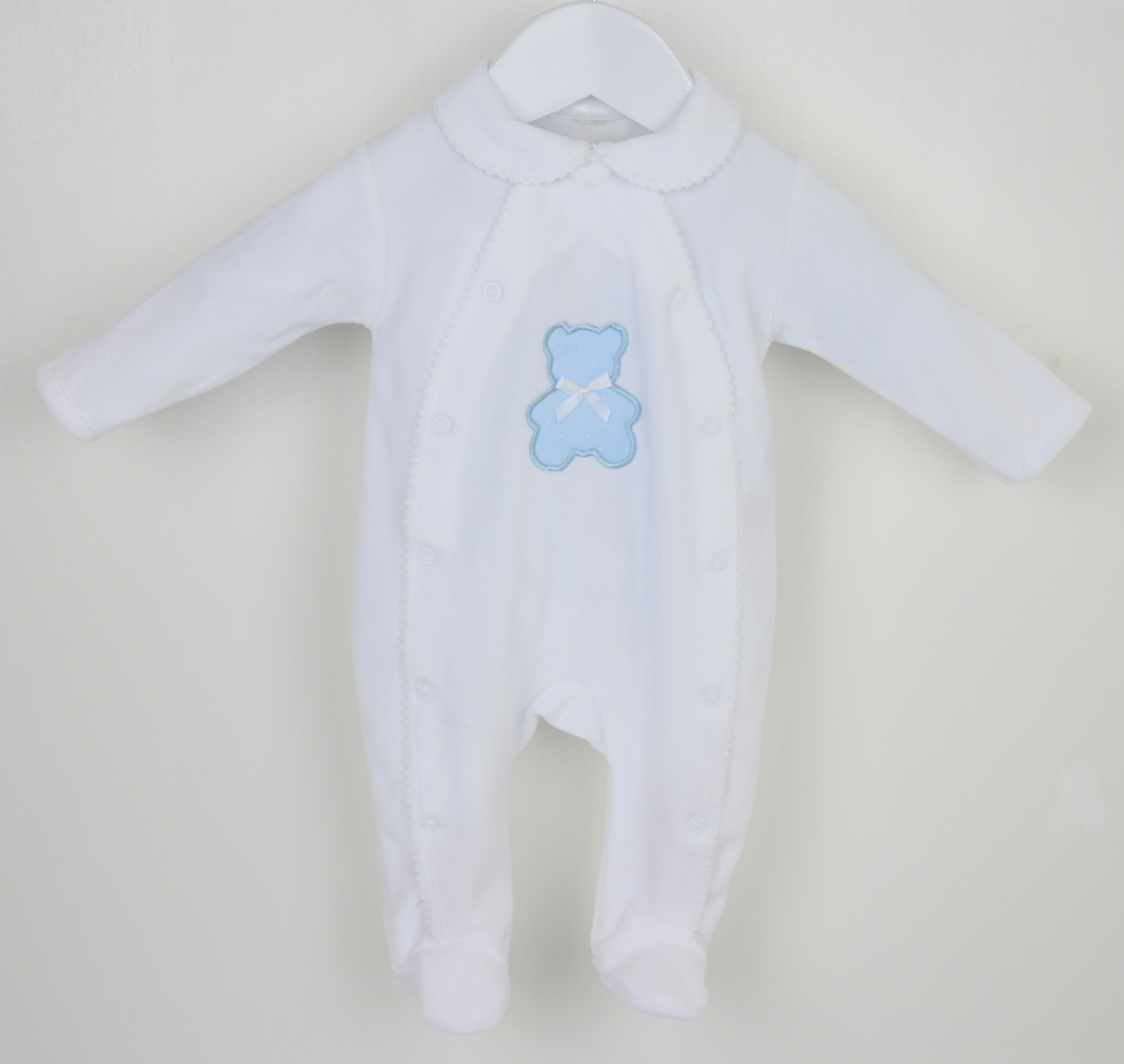 Polka Teddy Baby Sleepsuit Blue - Daydream Babywear