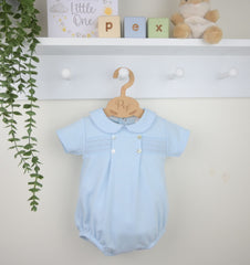 Smocked Cotton Romper Blue - Daydream Babywear