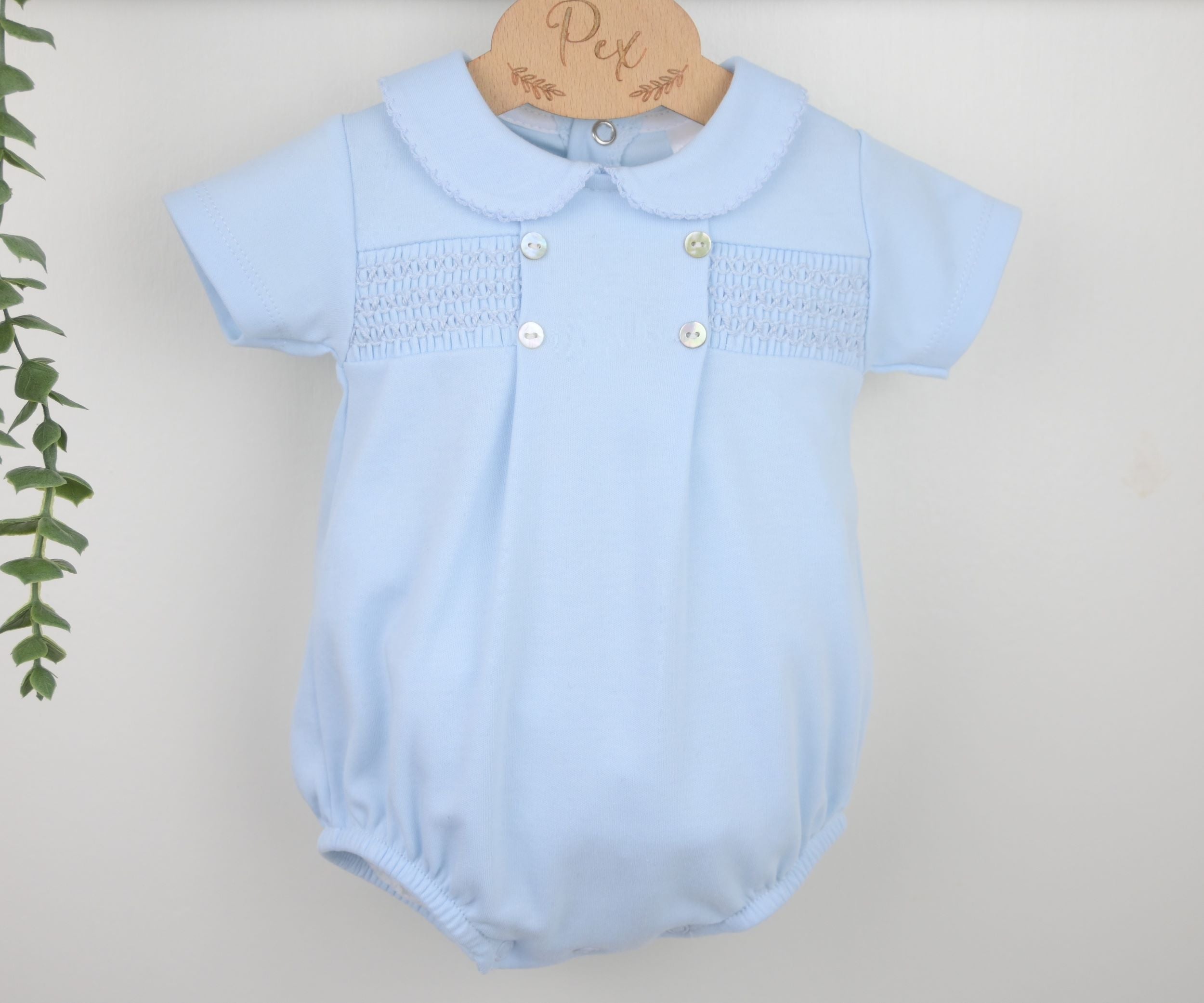 Smocked Cotton Romper Blue - Daydream Babywear