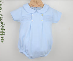 Smocked Cotton Romper Blue - Daydream Babywear