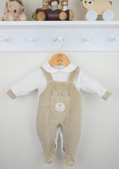 Bear Dungaree Sleepsuit Natural