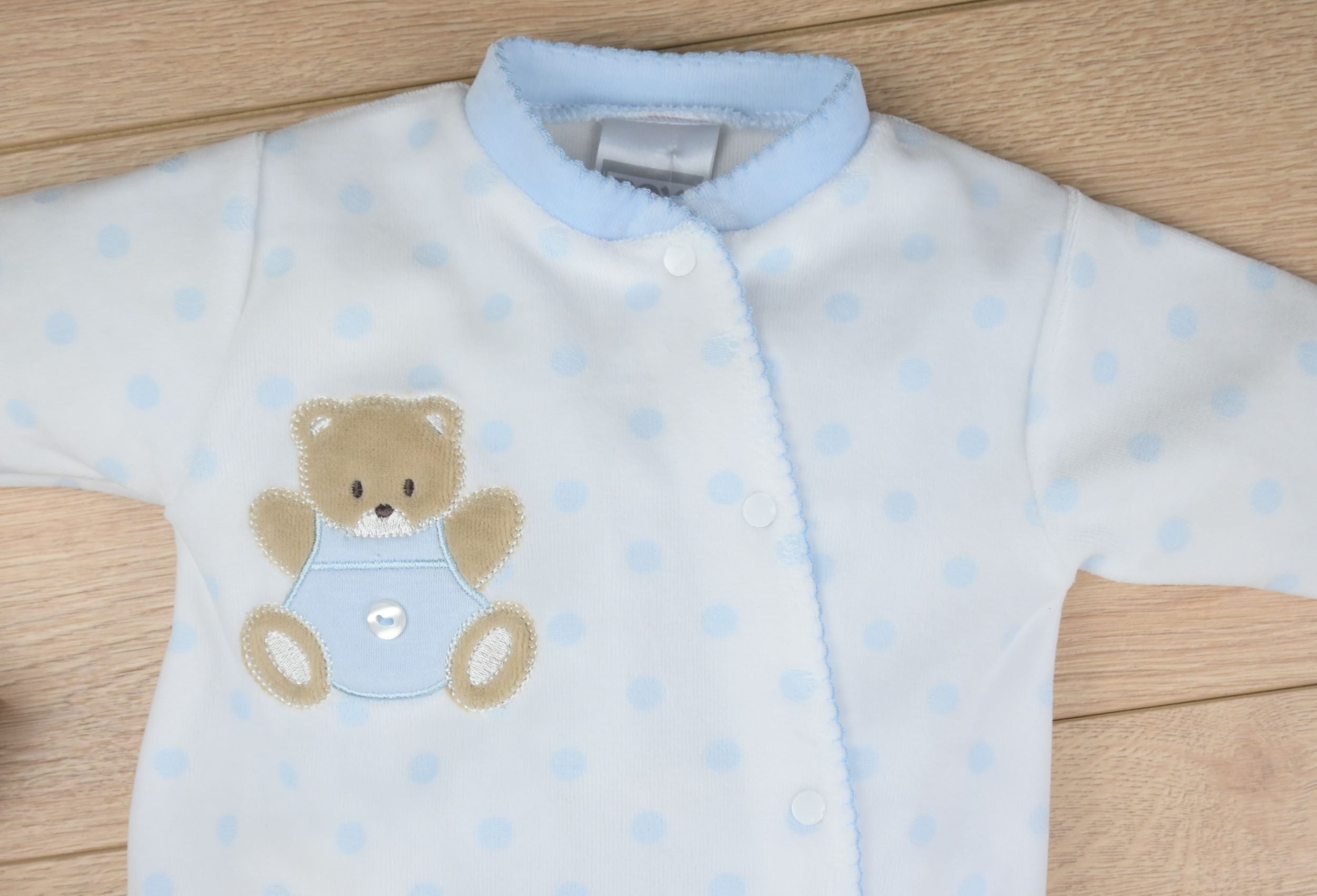 Teddy Spot Sleepsuit Blue/White - Daydream Babywear