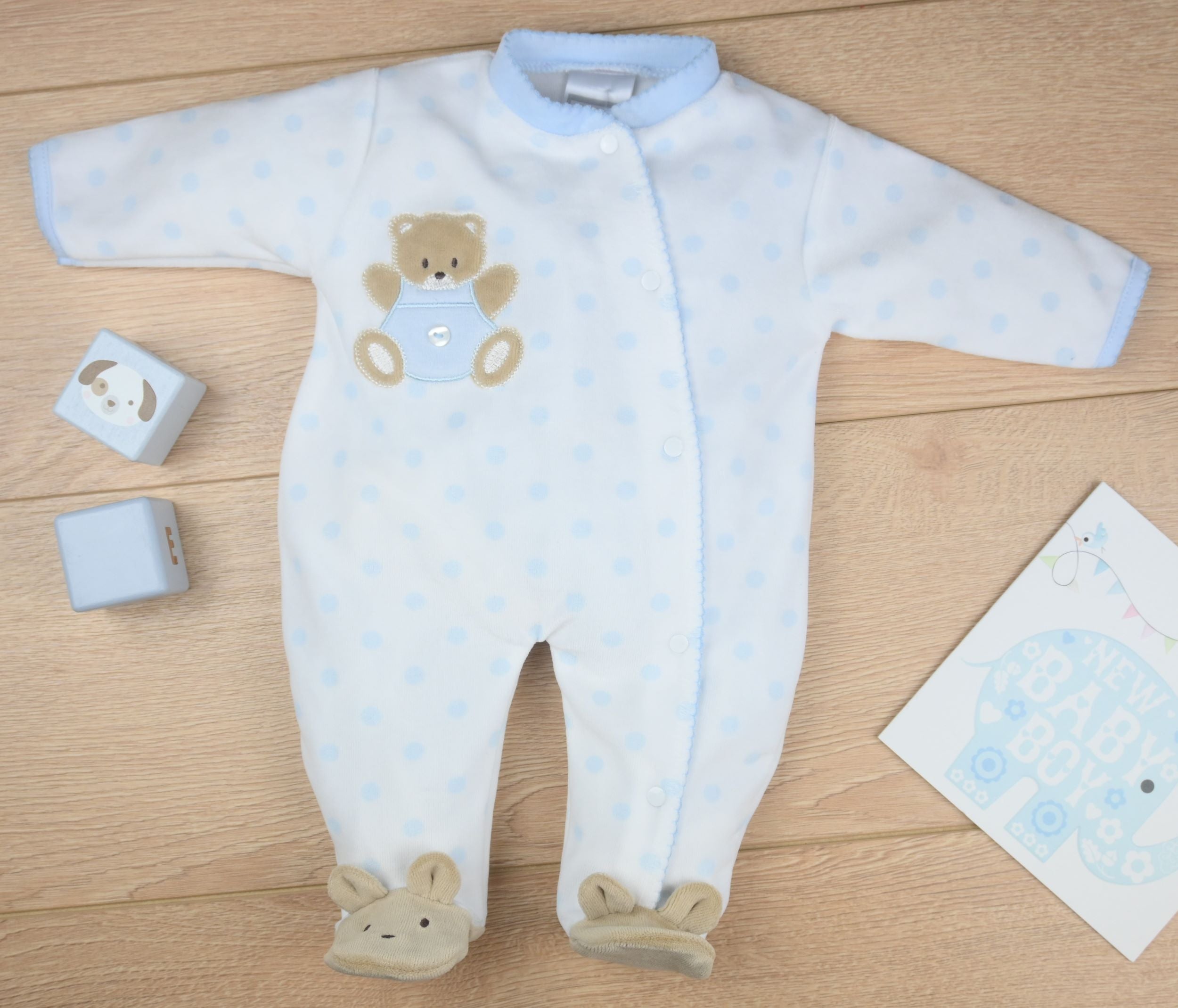 Teddy Spot Sleepsuit Blue/White - Daydream Babywear