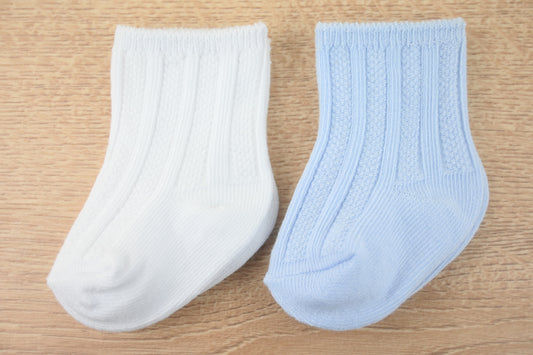Baby Knee High Socks White/Blue 2 Pack