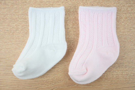 Baby Knee High Socks White/Pink 2 Pack