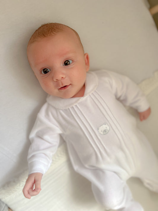 Bear Baby Sleepsuit White - Daydream Babywear