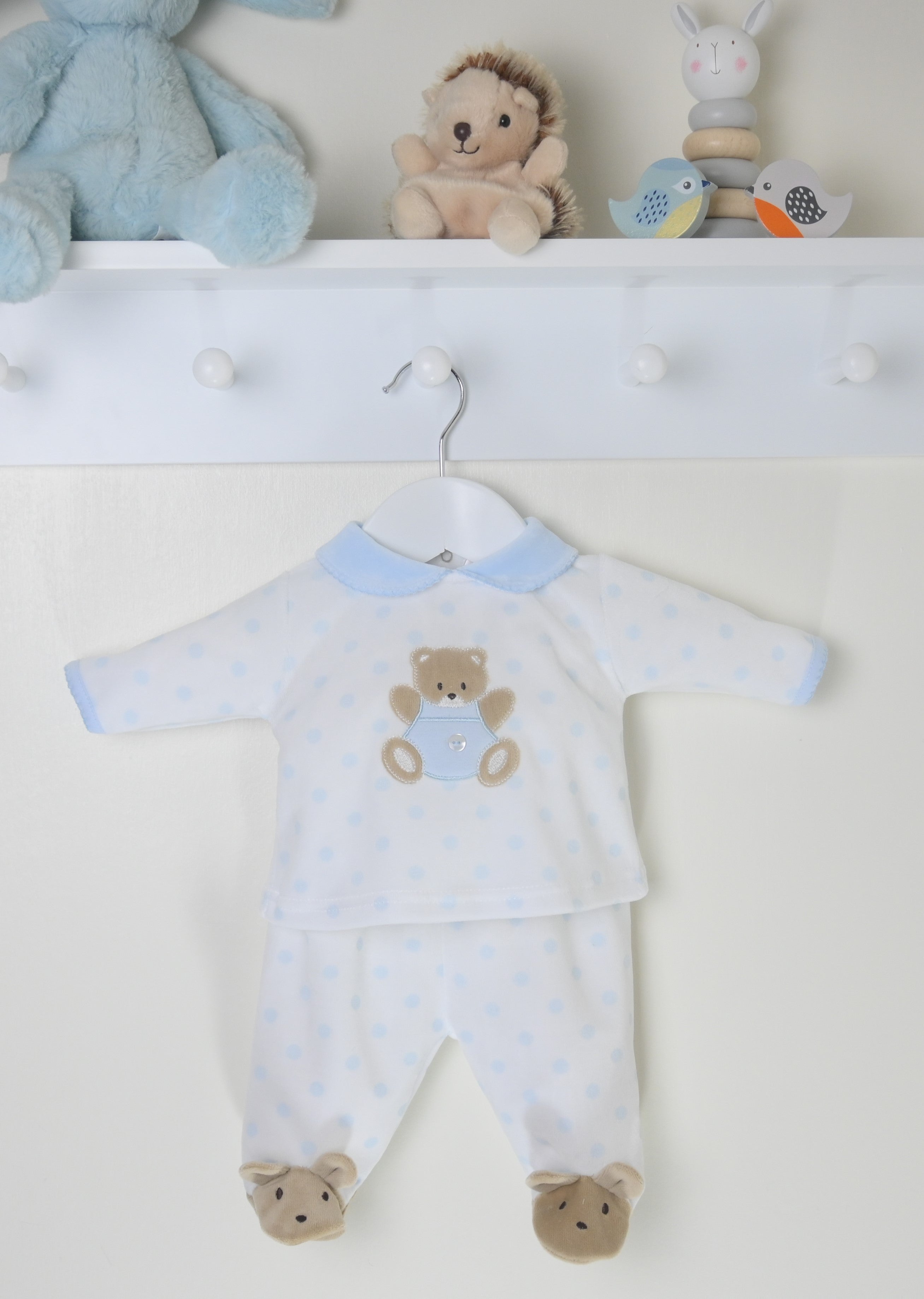 Teddy Spot Pyjamas Blue/White - Daydream Babywear
