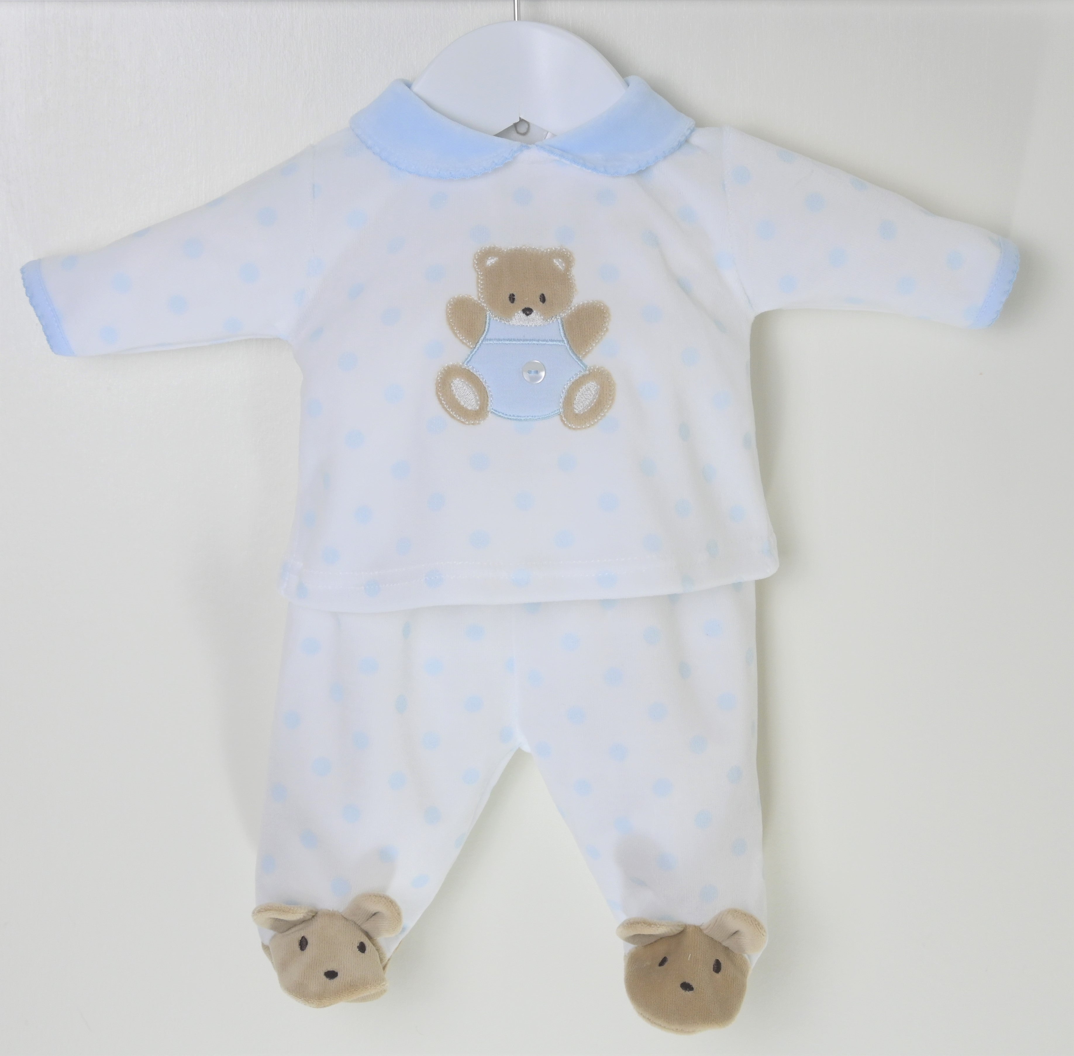 Teddy Spot Pyjamas Blue/White - Daydream Babywear