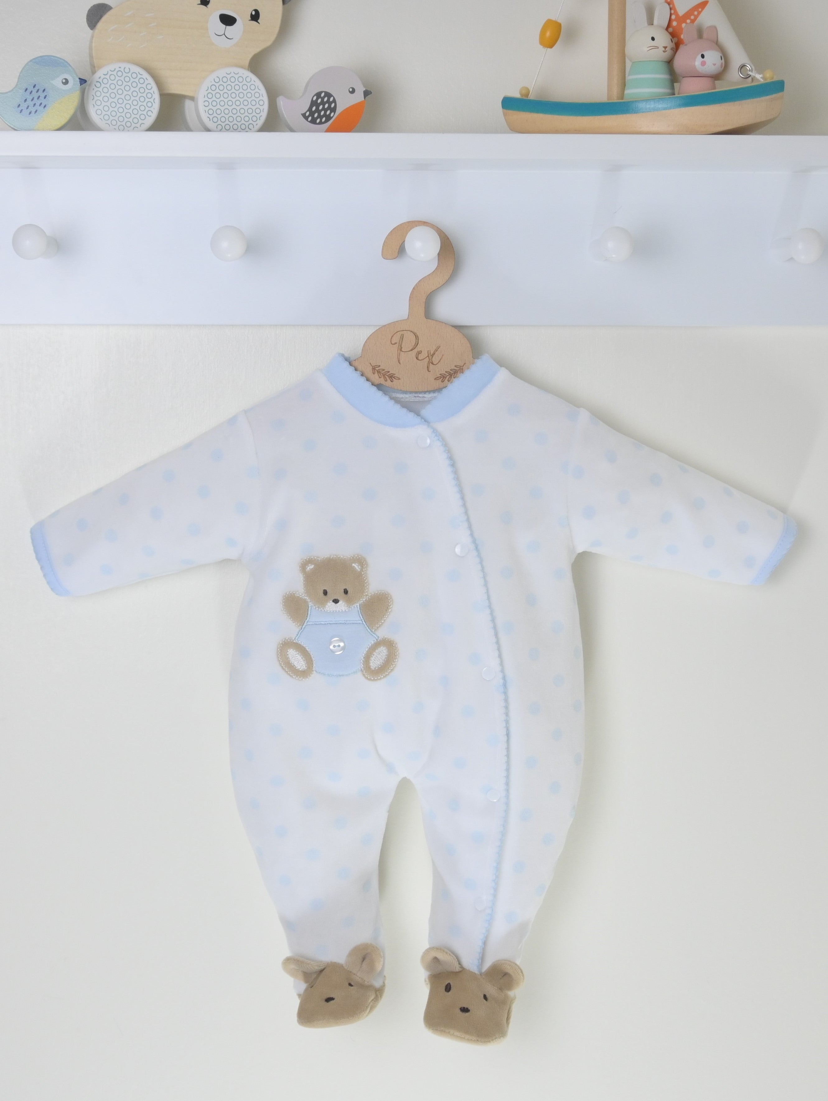Teddy Spot Sleepsuit Blue/White - Daydream Babywear