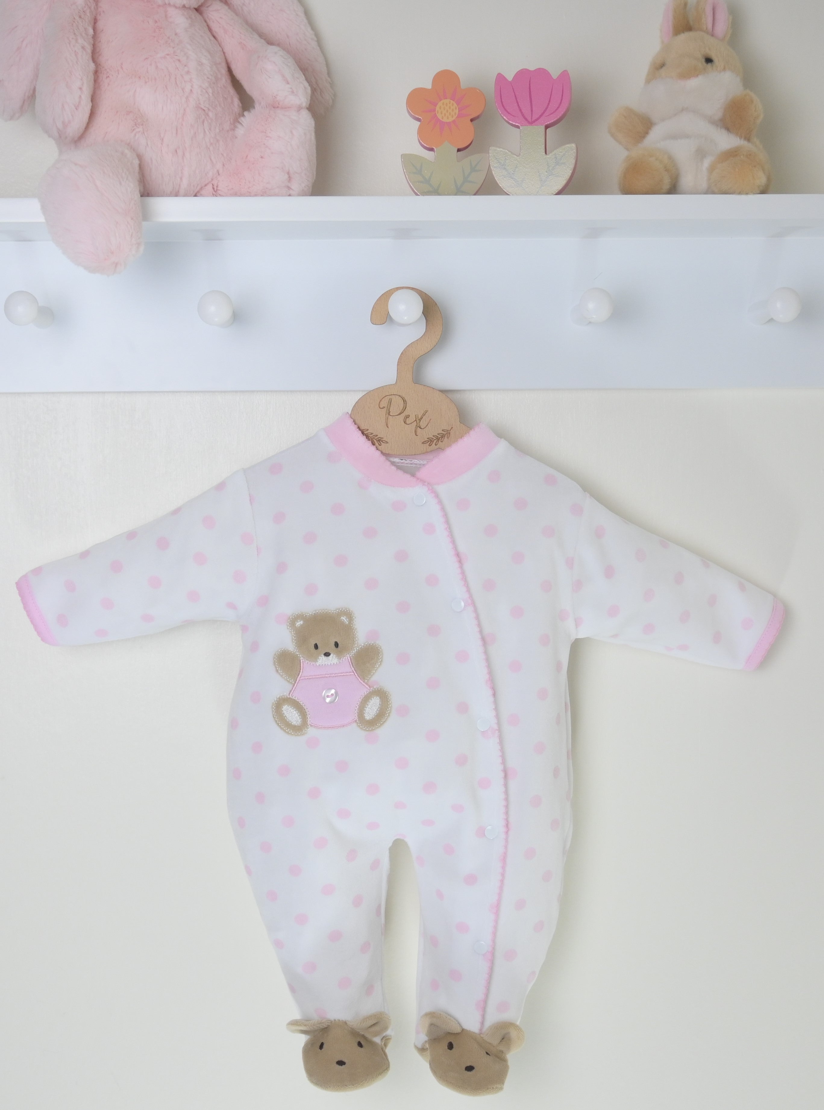 Teddy Spot Sleepsuit Pink/White - Daydream Babywear