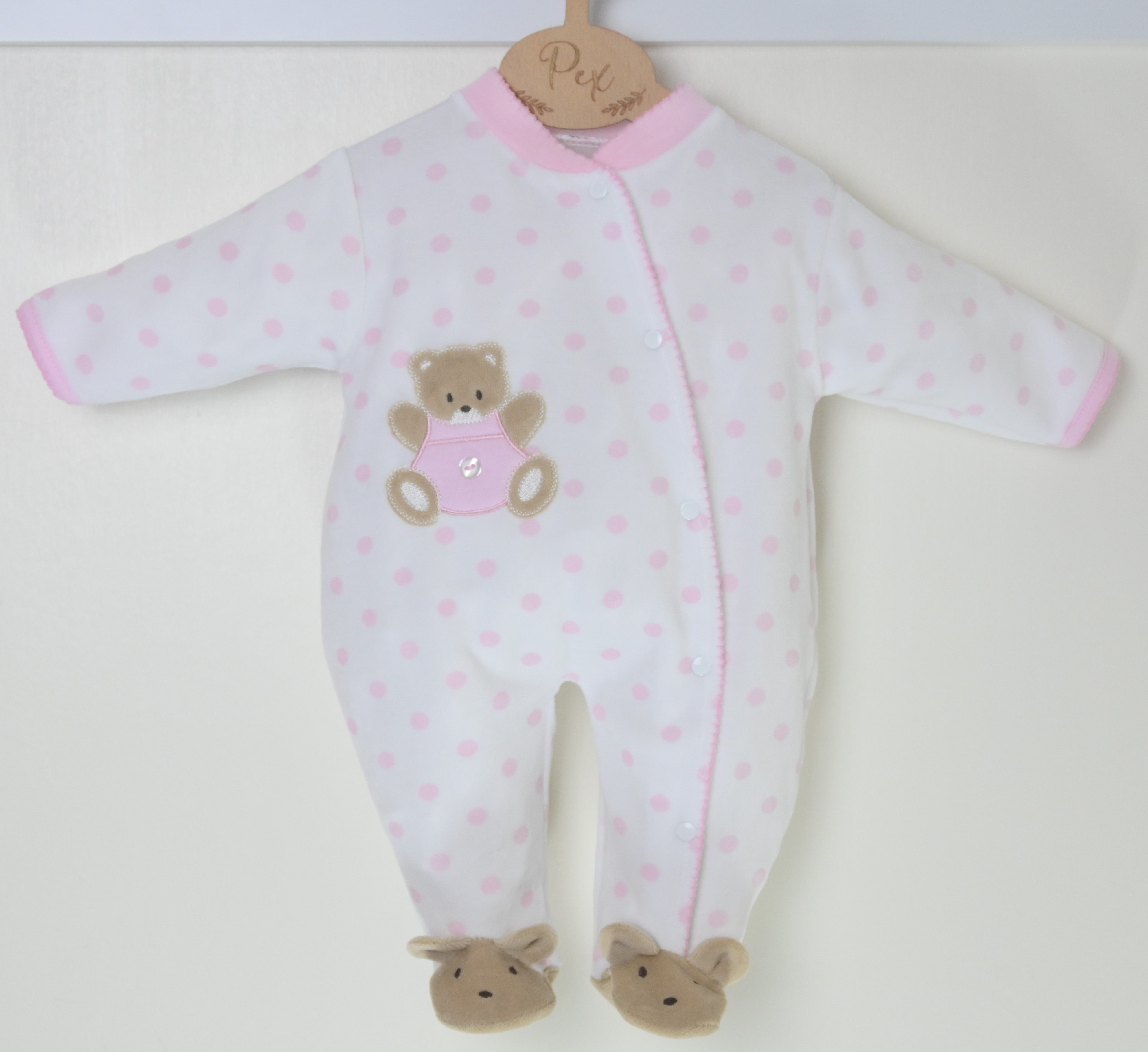 Teddy Spot Sleepsuit Pink/White - Daydream Babywear