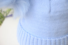 Double Pom Pom Hat Blue