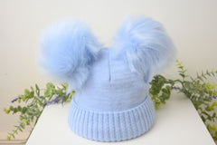 Double Pom Pom Hat Blue