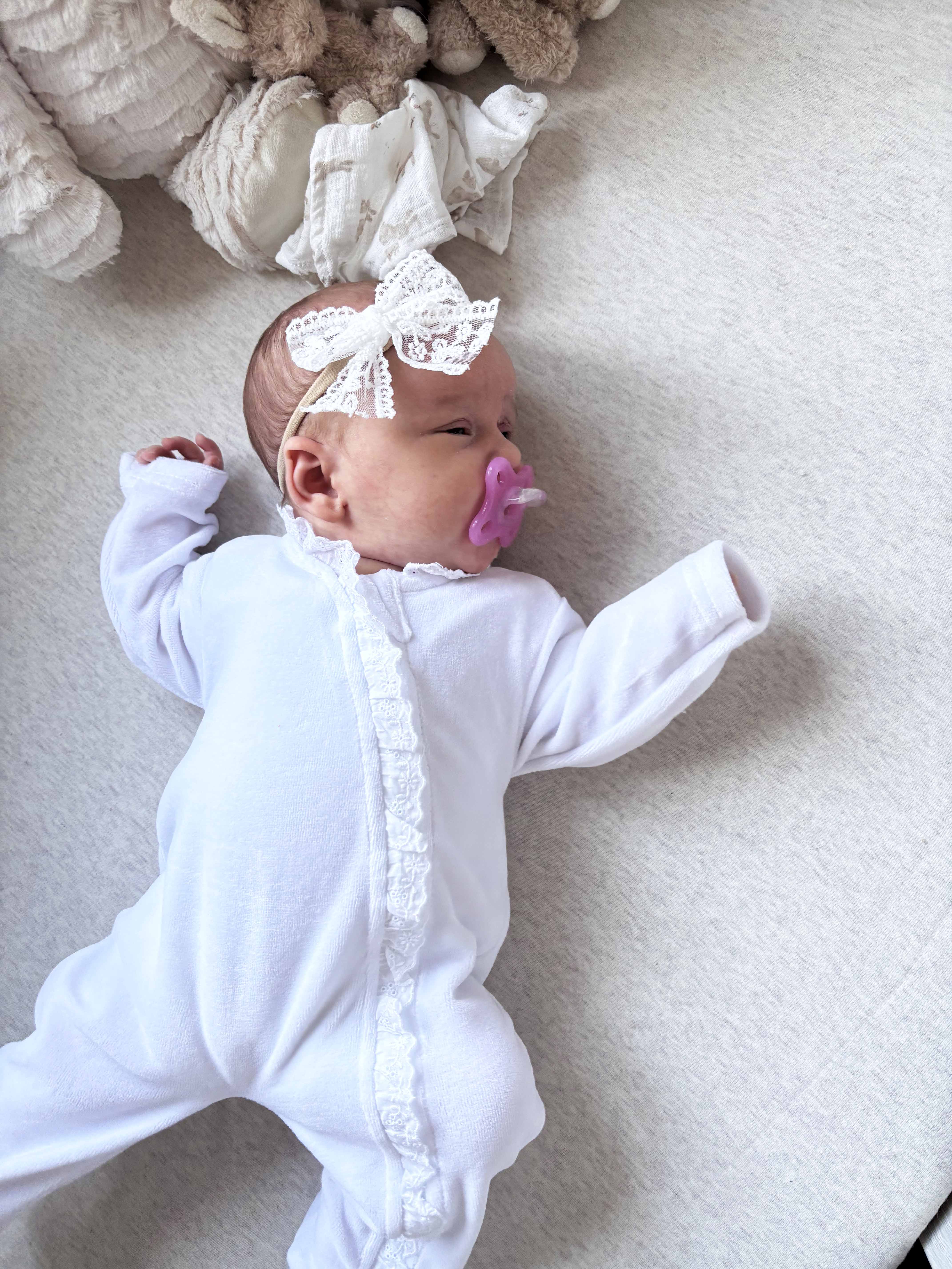 Lace Edged Sleepsuit White - Daydream Babywear