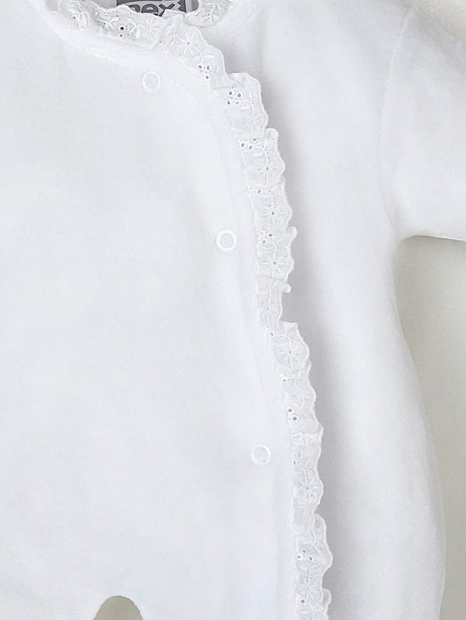 Lace Edged Sleepsuit White - Daydream Babywear