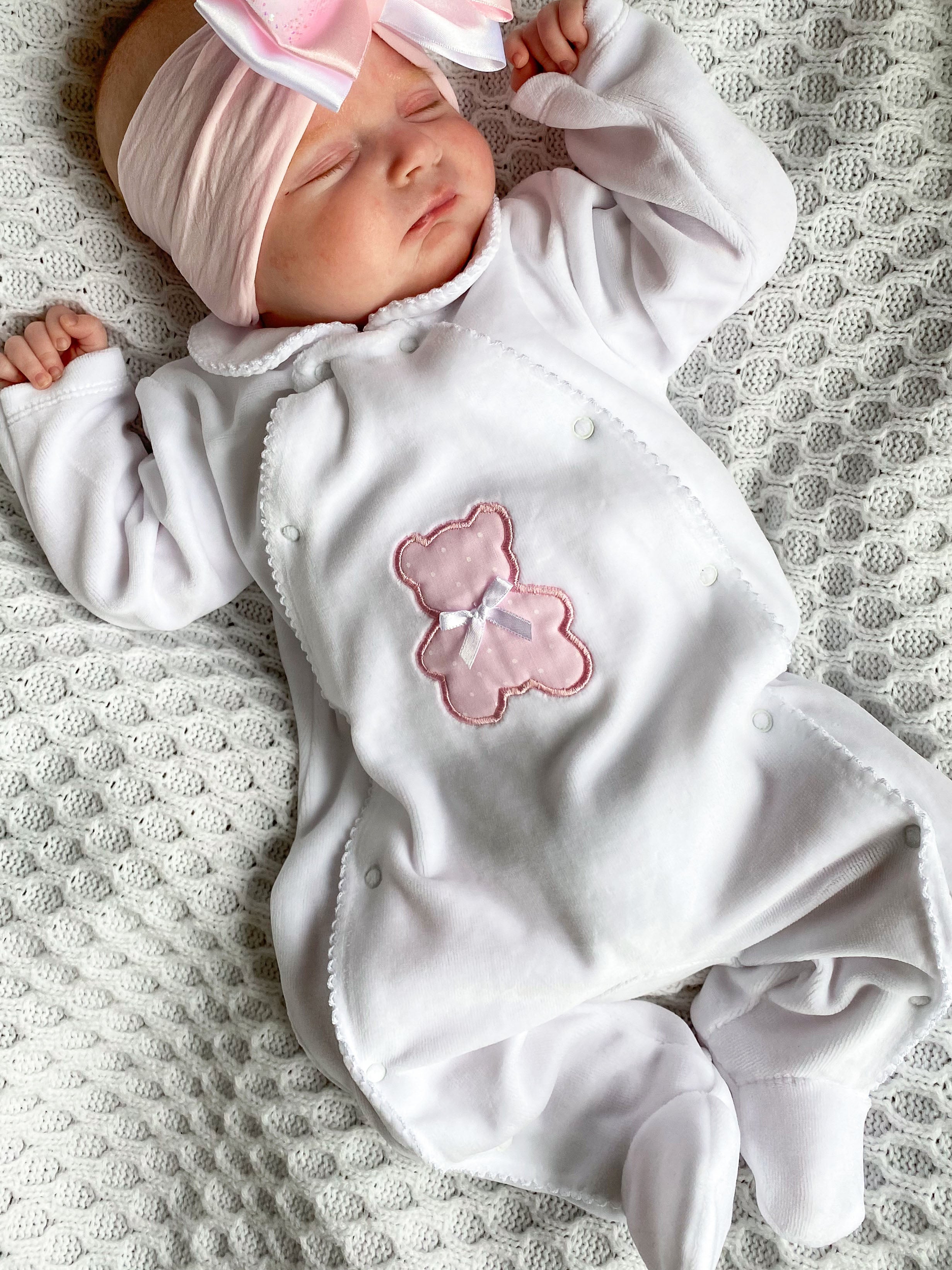 Polka Teddy Baby Sleepsuit Pink - Daydream Babywear