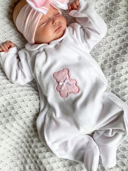 Polka Teddy Baby Sleepsuit Pink - Daydream Babywear