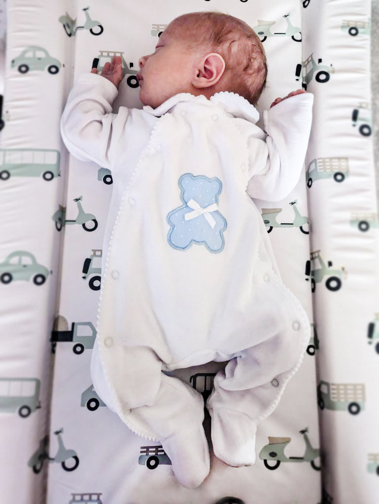 Polka Teddy Baby Sleepsuit Blue - Daydream Babywear