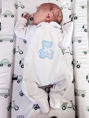 Polka Teddy Baby Sleepsuit Blue - Daydream Babywear