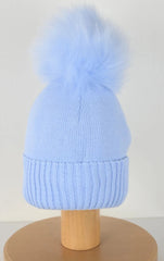 Single Pom Pom Hat Blue