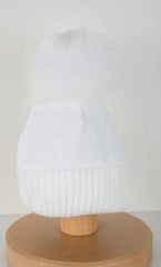 Single Pom Pom Hat White