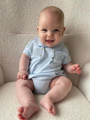 Smocked Cotton Romper Blue - Daydream Babywear