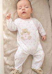 Teddy Spot Baby Sleepsuit Pink