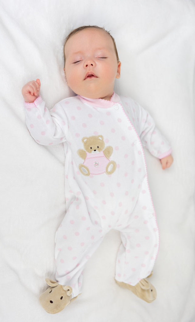 Teddy Spot Sleepsuit Pink/White - Daydream Babywear