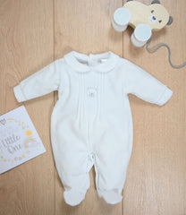 Bear Sleepsuit White - Daydream Babywear