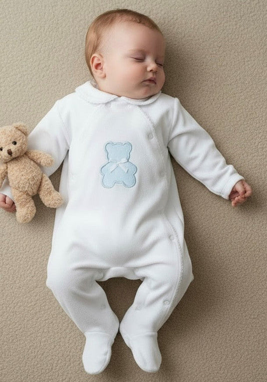 Polka Teddy Baby Sleepsuit Blue