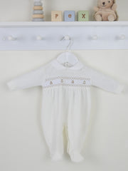 Teddy Smocked Sleepsuit Ivory