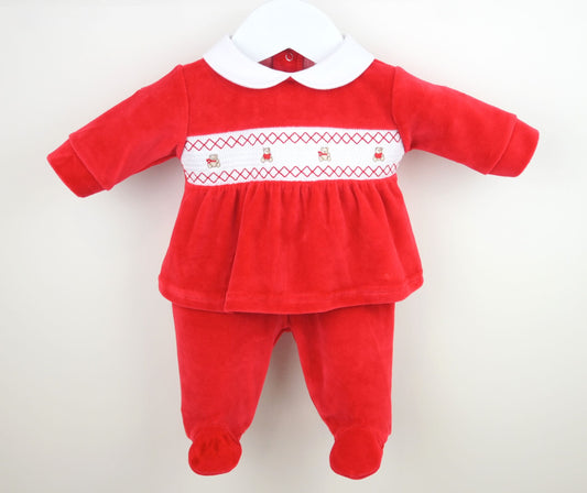 Teddy Smocked Pyjamas Red