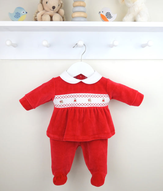 Teddy Smocked Pyjamas Red