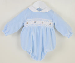 Teddy Smocked Romper Blue