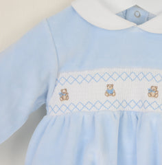 Teddy Smocked Romper Blue