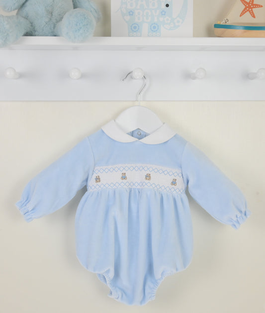 Teddy Smocked Romper Blue