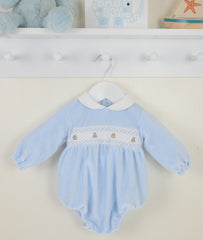 Teddy Smocked Romper Blue