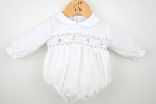 Teddy Smocked Romper Ivory