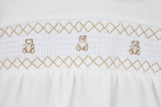 Teddy Smocked Romper Ivory
