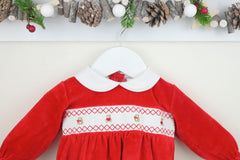 Teddy Smocked Romper Red